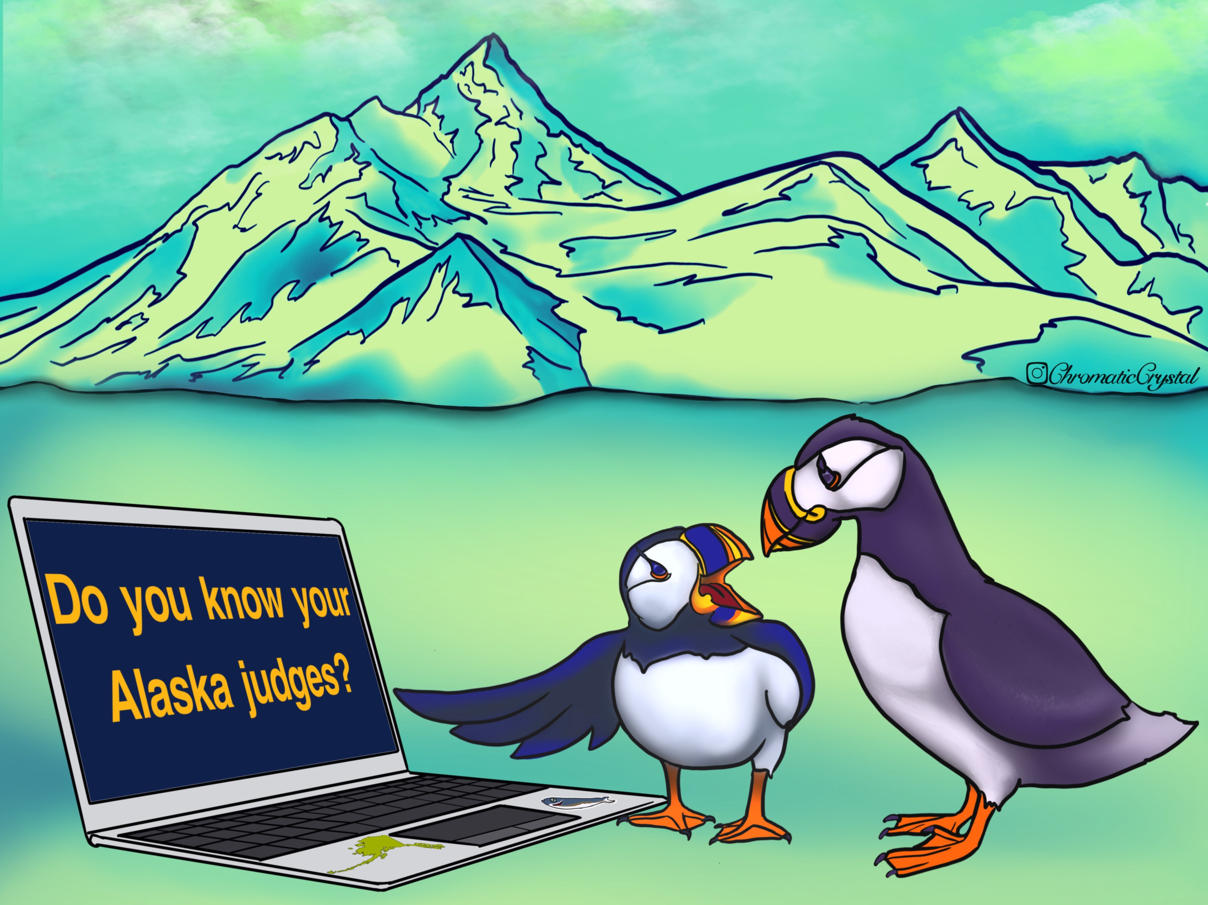 Puffins with Laptop